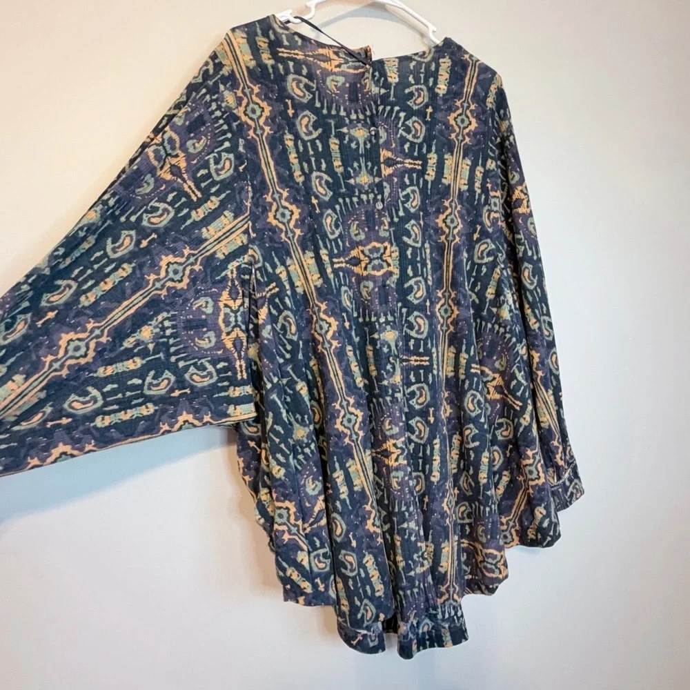 Free People Navy and Gold Tunic Top